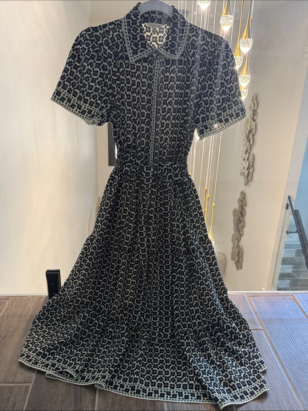 Max Studio Midi Shirt Dress in Black and Cream - Classic Printed Women's Dress